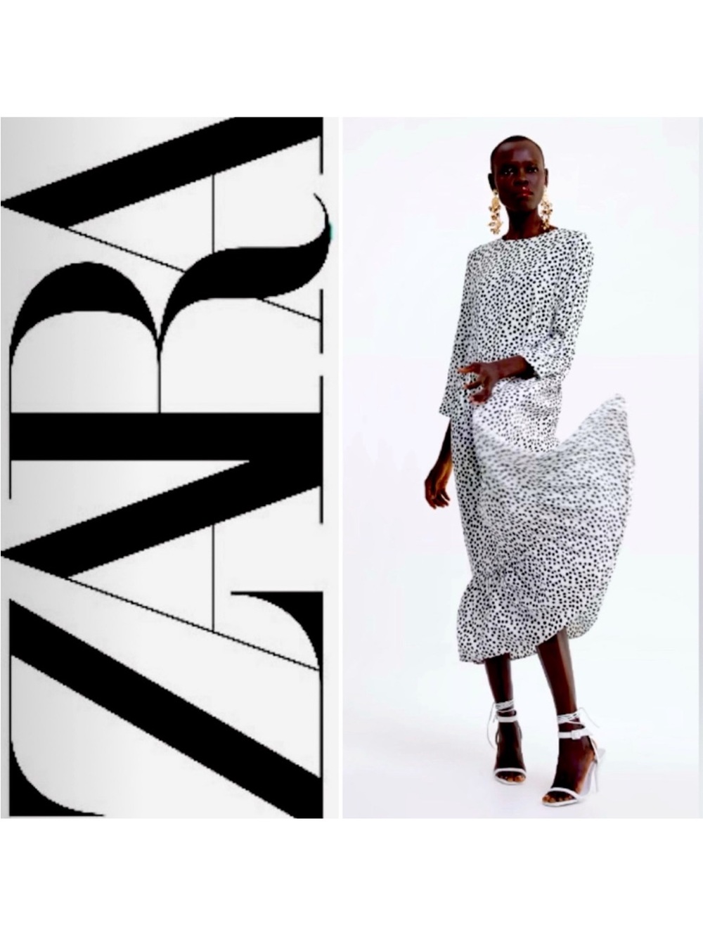 Zara Black & White Polka Dot Midi Dress